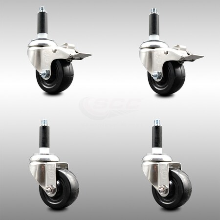 Service Caster 3.5 Inch 316SS Soft Rubber Swivel 3/4 Inch Stem Caster Lock Brake SCC, 2PK SCC-SS316TTLEX20S3514-SRS-2-S-2-34